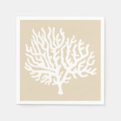 Serviette En Papier Côtière Mer Blanche Corail & Taupe Sable (Devant)
