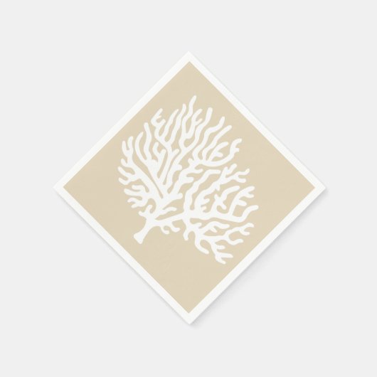 Serviette En Papier Côtière Mer Blanche Corail & Taupe Sable (Coin)