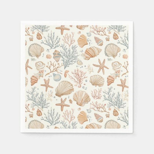 Serviette En Papier Côtière rustique - Coquillages, Starfish, Reef (32 (Devant)