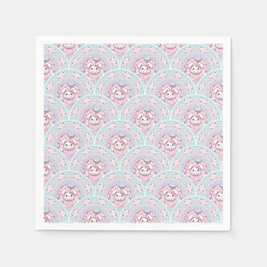 Serviette En Papier Coton Candy Kawaii Bunny Mandala Art Déco Scallop (Devant)