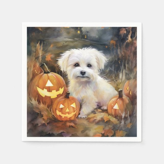 Serviette En Papier Coton De Tulear Halloween Avec Peur Citrouille (Devant)