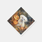 Serviette En Papier Coton De Tulear Halloween Avec Peur Citrouille (Coin)