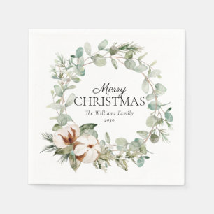 Serviette En Papier Coton hiver verdure Wreath Joyeux Noël