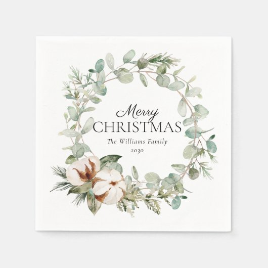Serviette En Papier Coton hiver verdure Wreath Joyeux Noël (Devant)