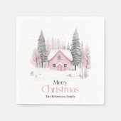 Serviette En Papier Cottage d'hiver rose Noël (Devant)