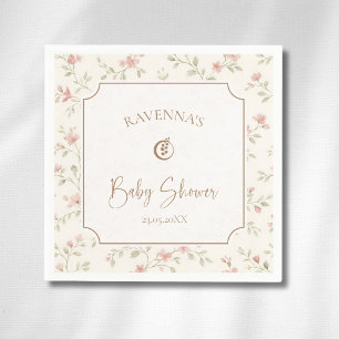 Serviette En Papier Cottagecore Fleurs Rose Sauge Or Baby Shower