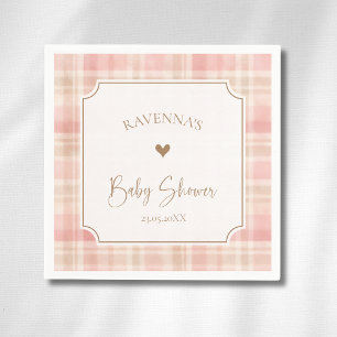 Serviette En Papier Cottagecore Rose Pâle Ivoire Carreaux Or Baby Show