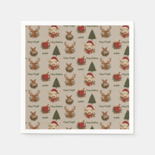 Serviette En Papier cottagecore rustique joyeux noël animaux & cacao