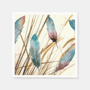 Serviette En Papier Cottagecore Shabby Chic sarcelle rose plume floral