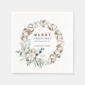 Serviette En Papier Cotton Flower Wreath Merry Christmas Holiday (Devant)
