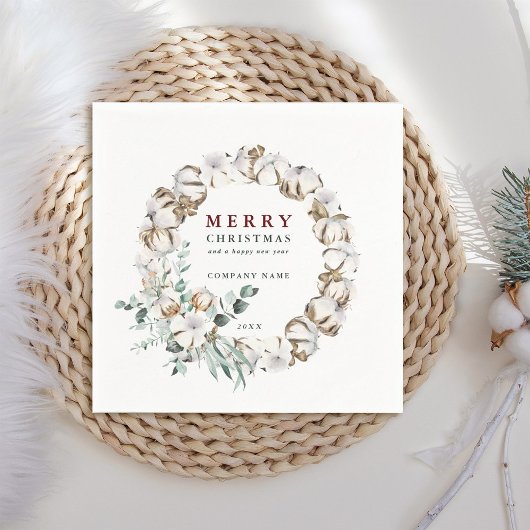 Serviette En Papier Cotton Flower Wreath Merry Christmas Holiday