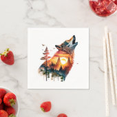 Serviette En Papier Coucher de soleil à double exposition du loup hurl (En situation)