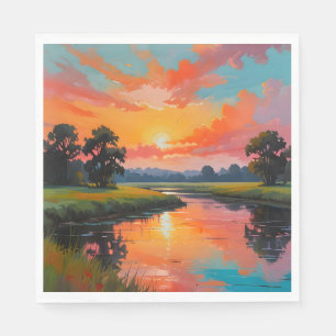 Serviette En Papier Coucher de soleil au bord de la rivière
