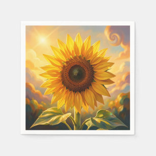 Serviette En Papier Coucher de soleil au tournesol doré radieux