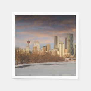 Serviette En Papier Coucher De Soleil D'Hiver À Calgary Skyline