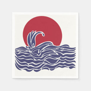 Serviette En Papier Coucher de soleil et vagues de l'océan rouge, blan