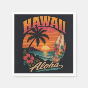 Serviette En Papier Coucher de soleil hawaïen vintage Palmiers Planche