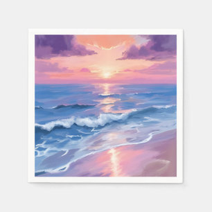 Serviette En Papier Coucher de soleil lavande océan plage aquarelle