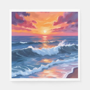 Serviette En Papier Coucher de soleil océanique sur la plage Vagues Aq