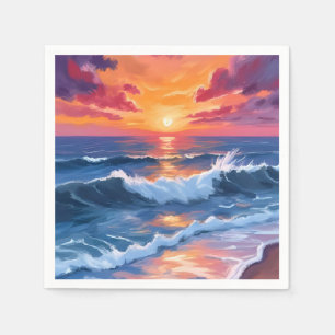 Serviette En Papier Coucher de soleil océanique sur les vagues de la p