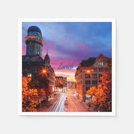 Serviette En Papier Coucher de soleil suisse de Zurich (Devant)