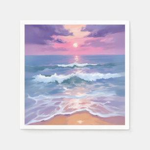 Serviette En Papier Coucher de soleil sur la plage lavande violet aqua