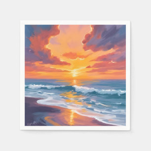 Serviette En Papier Coucher de soleil sur la plage peinture aquarelle 