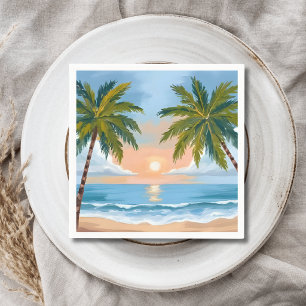 Serviette En Papier Coucher de soleil sur un palmier   Mariage tropica