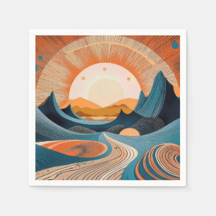 Serviette En Papier Coucher de soleil surréaliste dans le désert, abst