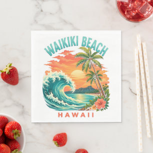 Serviette En Papier Coucher de soleil tropical à Waikiki Beach Hawaï