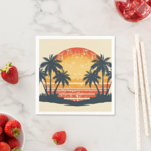 Serviette En Papier Coucher de soleil tropical rétro Palmiers