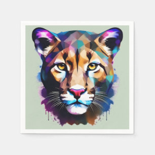 Serviette En Papier Cougar Color Splash Art Abstrait,