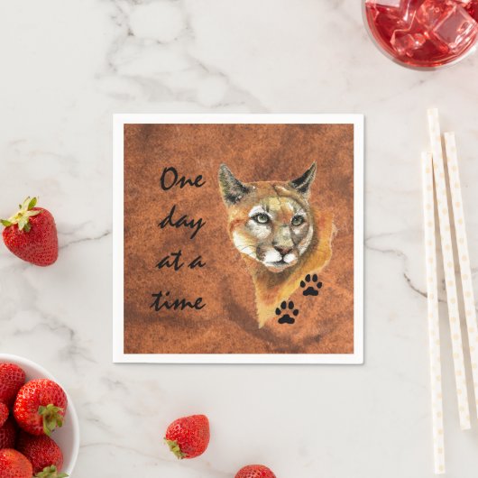 Serviette En Papier Cougar Puma Mountain Lion "One day at a Time" (En situation)