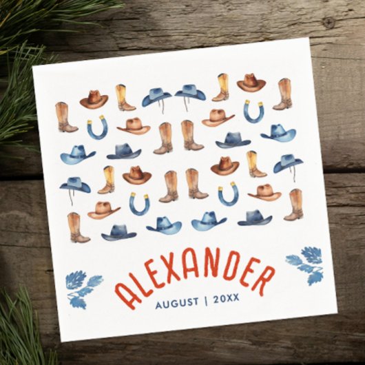 Serviette En Papier Couleur bleu bleu rouge Rodéo Cheval Cowboy Aquare