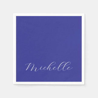 Serviette En Papier Couleur Bleu Profond Plat Moderne Nom Calligraphie
