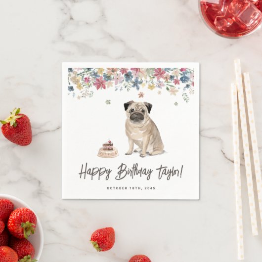 Serviette En Papier Couleur d'eau douce Carlin Chien fête d'anniversai (En situation)