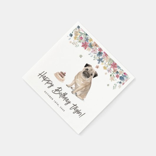 Serviette En Papier Couleur d'eau douce Carlin Chien fête d'anniversai (Coin)