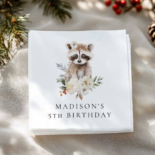 Serviette En Papier Couleur d'eau douce Raccoon fête d'anniversaire