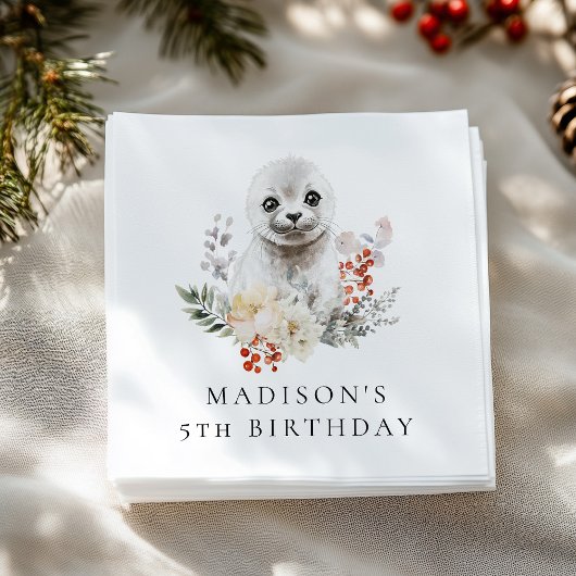 Serviette En Papier Couleur d'eau mignonne Arctic Seal fête d'annivers