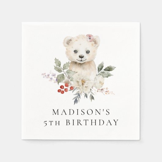 Serviette En Papier Couleur d'eau mignonne Ours polaire fête d'anniver (Devant)