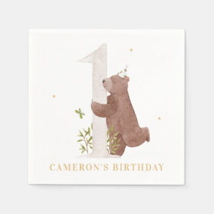 Serviette En Papier Couleur d'eau mignonne Ours Woodland Première fête