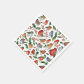 Serviette En Papier Couleur d'eau rouge vert de Noël Robin Oiseau (Coin)