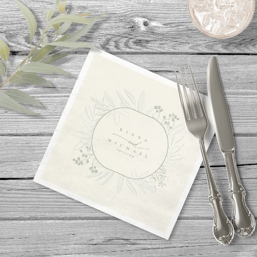 Serviette En Papier Couleur Eucalyptus Tones Wreath Ivory ID901