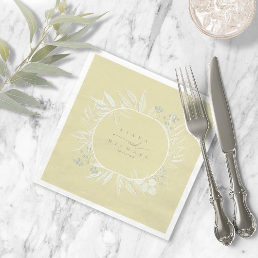Serviette En Papier Couleur Eucalyptus Tones Wreath Jaune ID901