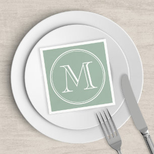Serviette En Papier Couleur modifiable Monogramme blanc rond classique
