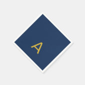 Serviette En Papier Couleur Or & Bleu Monogramme Initial Professionnel (Coin)