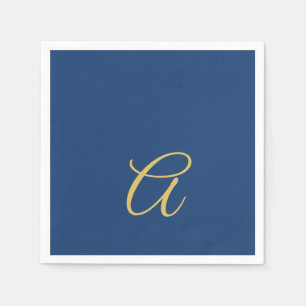 Serviette En Papier Couleur Or & Bleu Monogramme Initial Professionnel