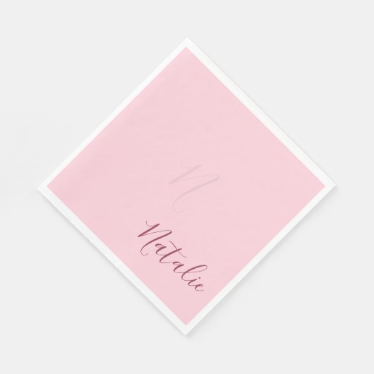 Serviette En Papier Couleur rose pastel - élégante personnalisée (Coin)