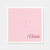 Serviette En Papier Couleur rose pastel monogrammée (Devant)