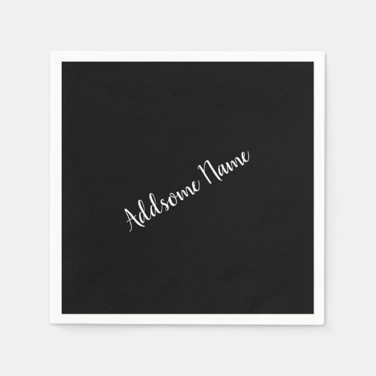 Serviette En Papier Couleur solide Moderne Noir de base Monogramme (Devant)